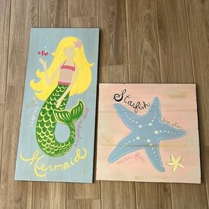 Hard to find! Pottery Barn Mermaid and Starfish Wood Plaque Art